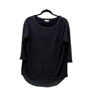 Urban Outfitters Black Terry Cloth Sheer Ruffle Hem 3/4 Sleeve Blouse Size Small